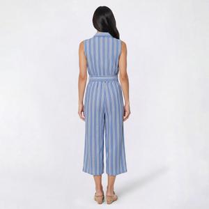 Womens Luxology Sleeveless Challis Stripe Belted Crop Jumpsuit alternate view